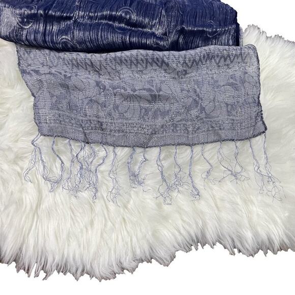 Silvery Navy and Light Blue Scarf with Silver Threading 57X19 - Picture 13 of 14